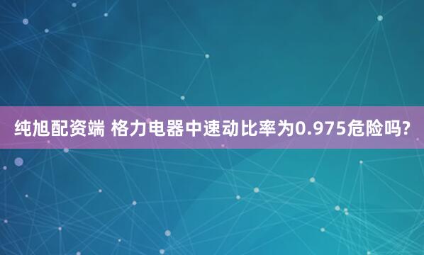 纯旭配资端 格力电器中速动比率为0.975危险吗?